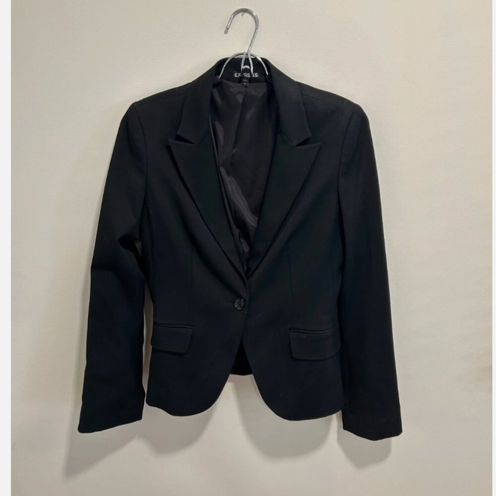 Express Blazer Womens 6 Black One Button Long Sleeve Suit Jacket Notched